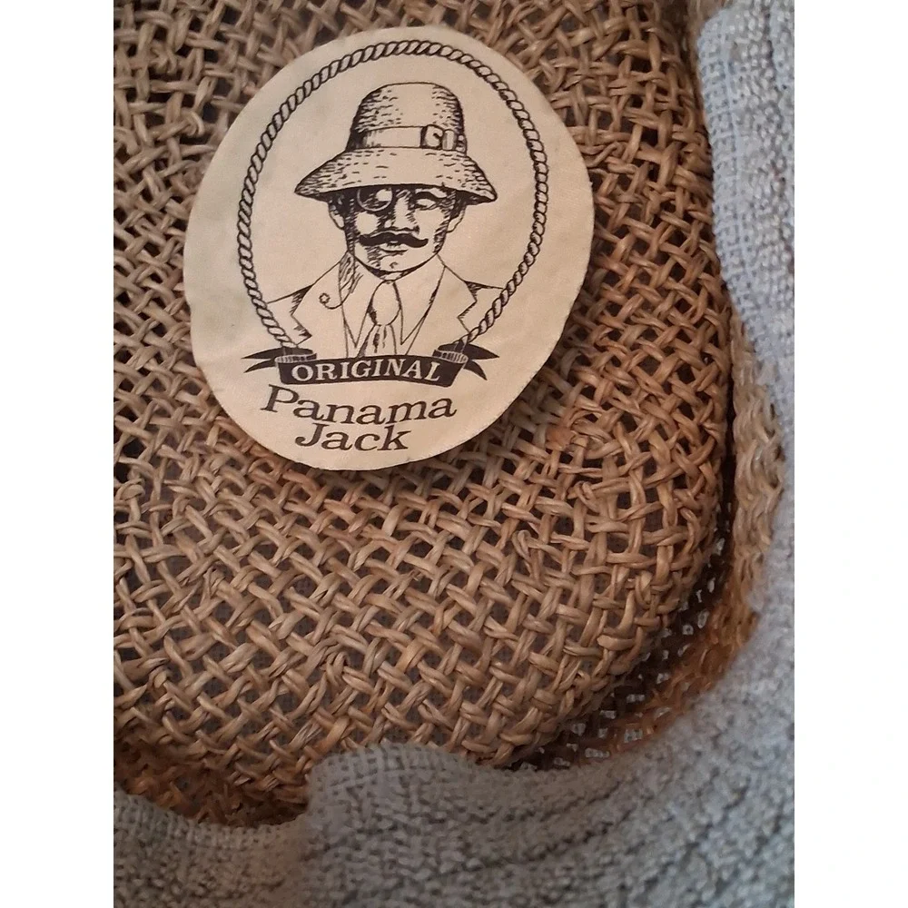 Panama Jack Straw Sun Hat Wide Brim Fedora Tropical Band Tan Small Medium USA